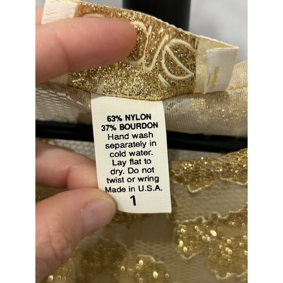 Caché Gold Lace Small Long Sleeve Top Elegant Mesh Floral Design Lightweight - Picture 6 of 8